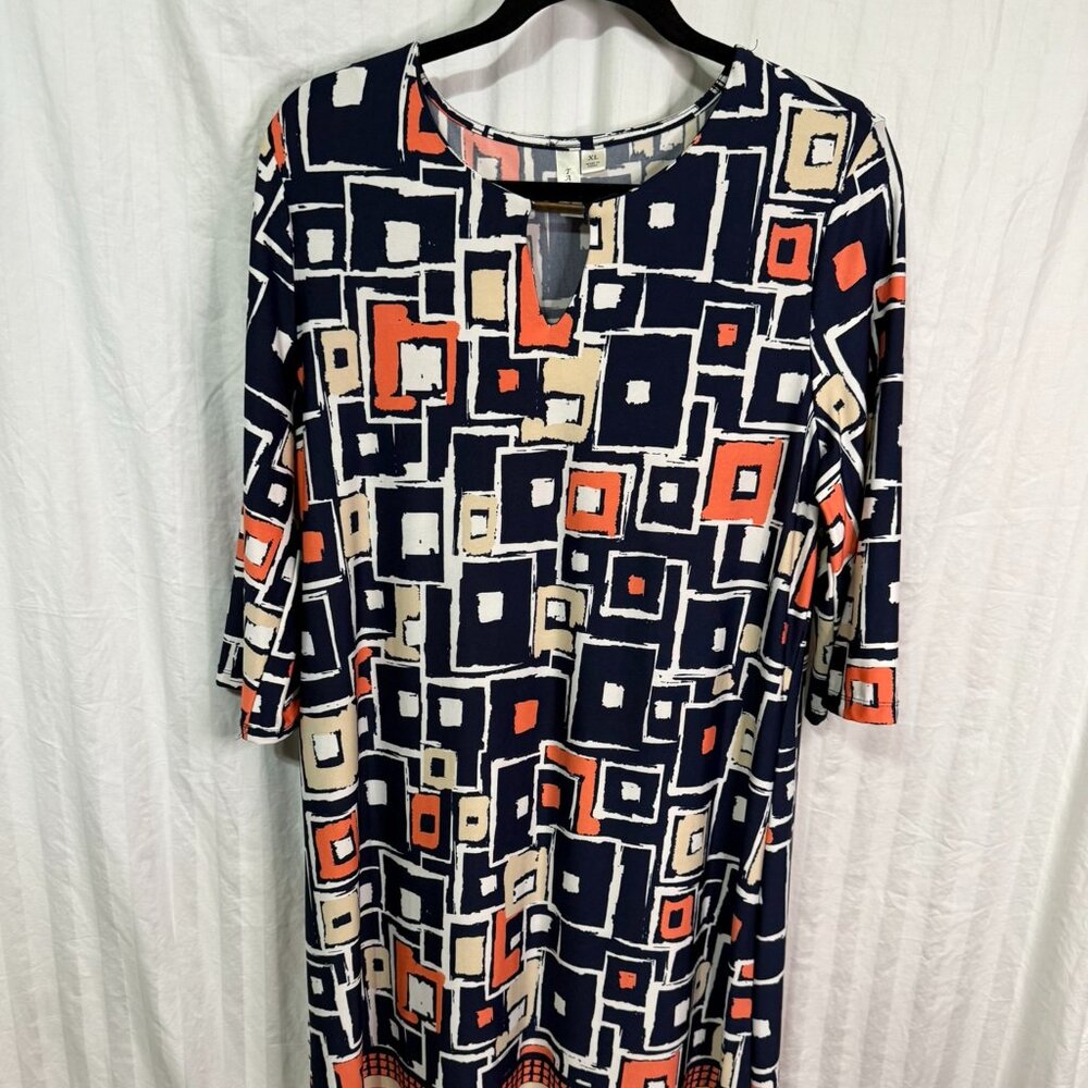Tacera Women's XL Pullover Dress – Multicolor (Coral, Black, Cream & White)